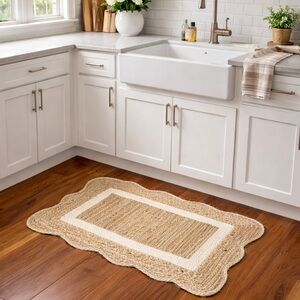 Fieldcrest Handmade Scalloped Jute Accent Rug – Natural/Ivory | Modern Farmhouse